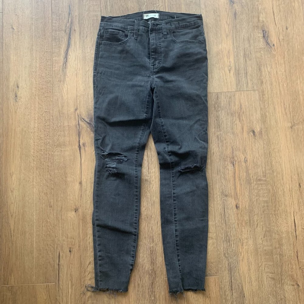 Madewell gray distressed 9" high rise skinny jean